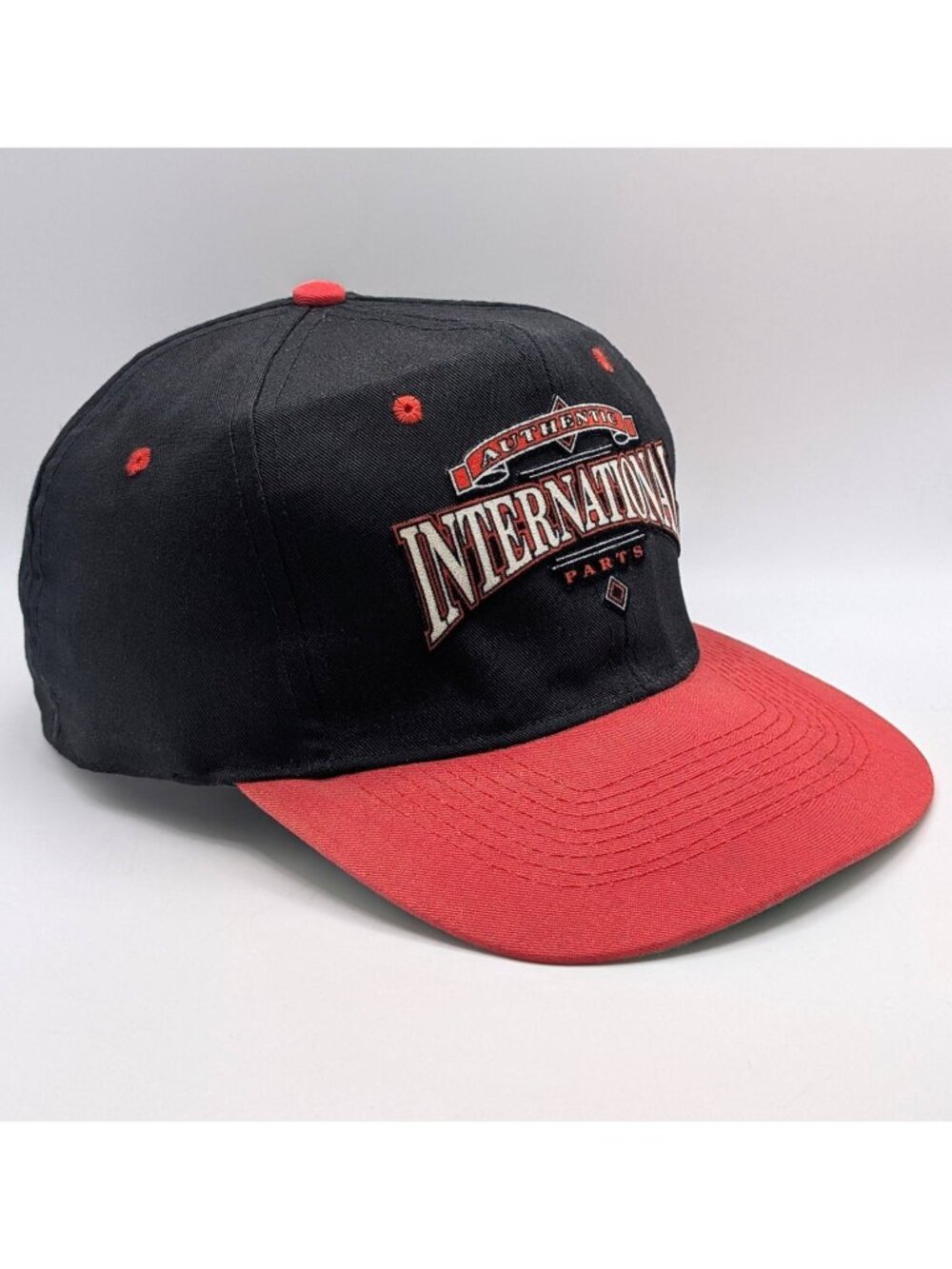 Authentic International Motorcycle Parts Black Red Snapback Hat Vintage KC Caps